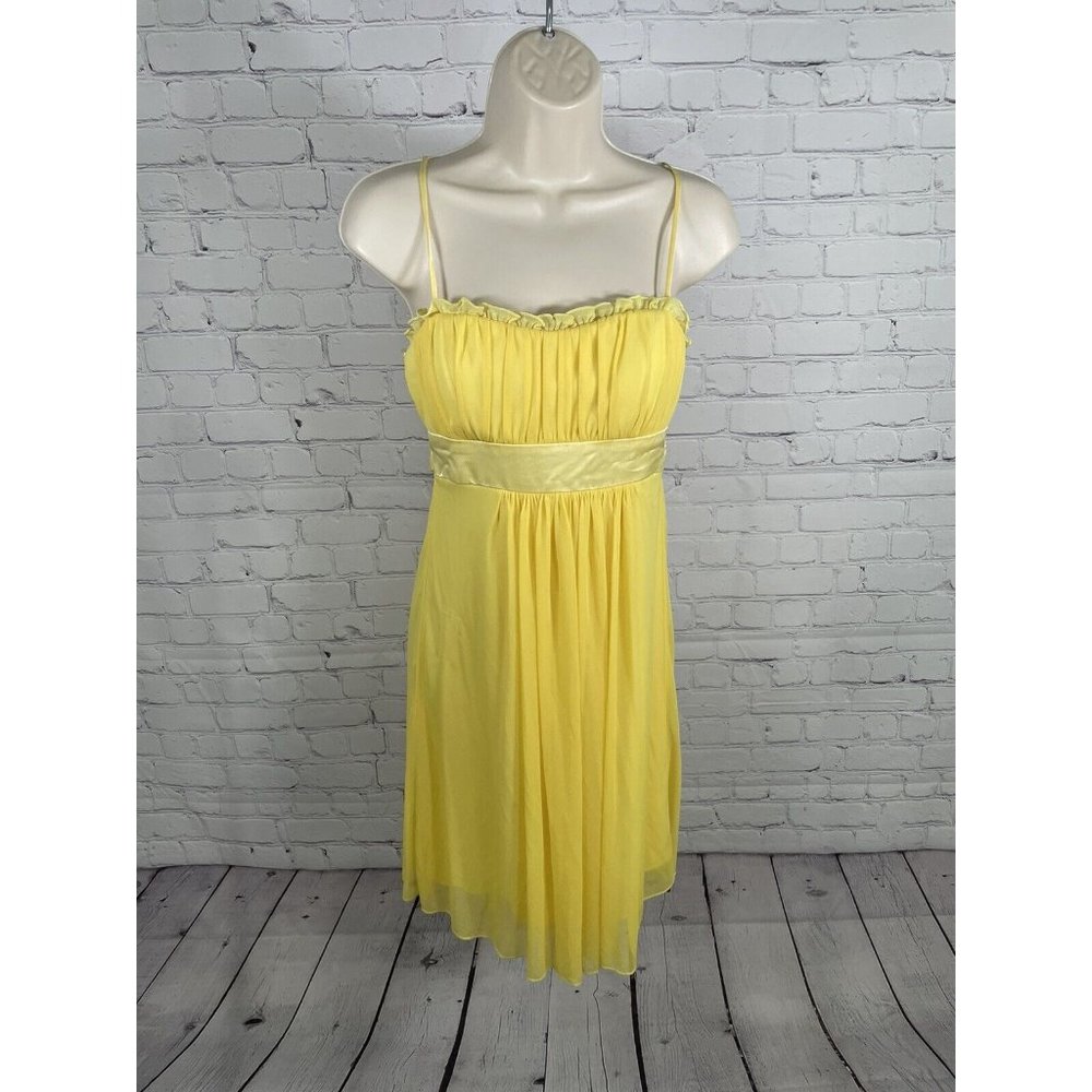 VTG B.Darlin Yellow Pleated Front Spaghetti Strap Lined Sun Dress Dress Size 3/4